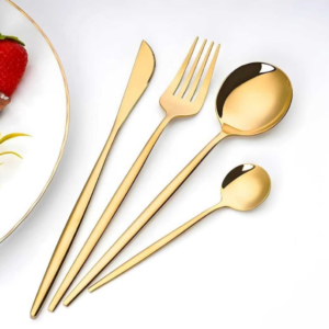 Talheres de Aço Inox 24 Peças Cor Dourada , Garfo e Colher e Faca