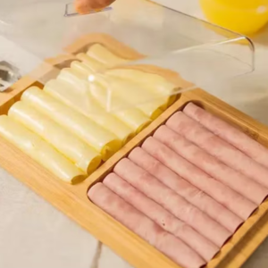 Porta Frios Duplo Em Bambu Com Tampa Acrílico