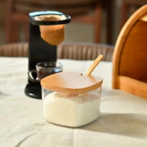 Açucareiro De Bambu Porta Tempero Tampa E Colher Sense Ou