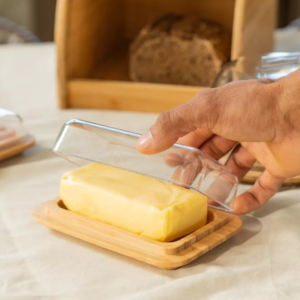 Porta Manteiga Bambu Tampa Acrílica Sense Ou