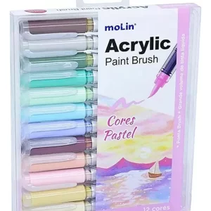 Kit Caneta Acrylic Paint Brush C/ 12und Cores Pastel MolinKit