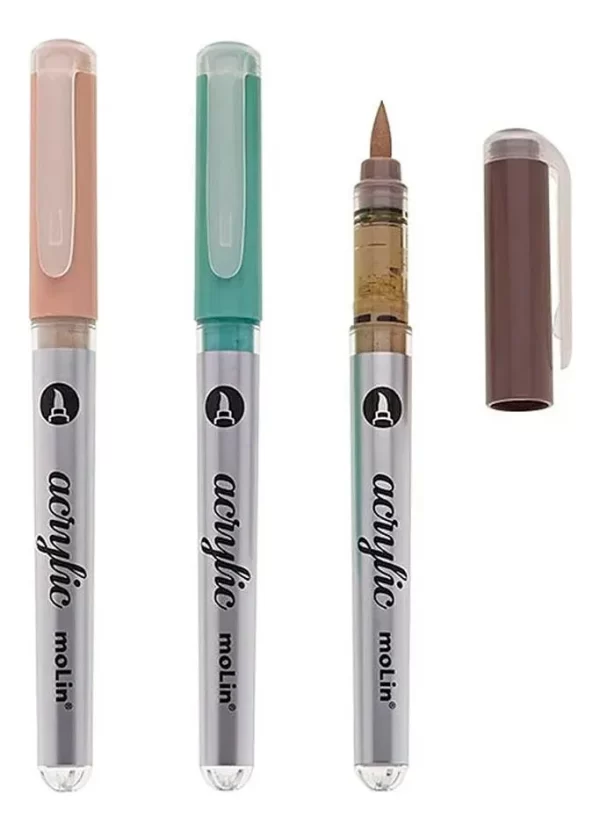 Kit Caneta Acrylic Paint Brush C/ 12und Cores Pastel MolinKit - Image 2